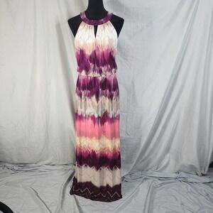 LONDON TIMES‎ Size 8 Colorful Jersey Knit Sleeveless Keyhole Lined Halter Maxi